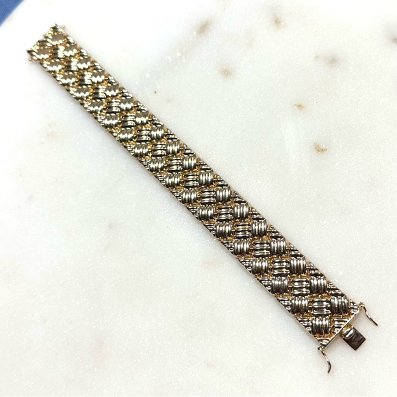 Ross-Simons Yellow Gold over Sterling Silver Quilted Basketweave 20mm Bracelet - Picture 8 of 15